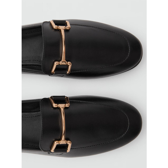 NEW MANGO MNG BLACK CASA LEATHER BUCKLE MOCCASINS LOAFERS SHOES SZ 37 US 6.5 - Picture 2 of 5